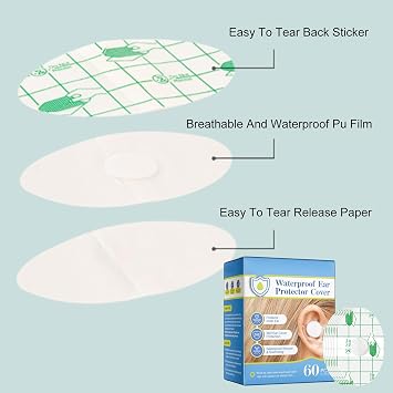 Ear Covers for Shower, 60 Pcs Waterproof Ears Protectors Ear Covers, Baby Waterproof Ears Stickers, for Shower Surfing Snorkeling Swimming Water Sports Kids Bath Women Men Adult Festival Gifts