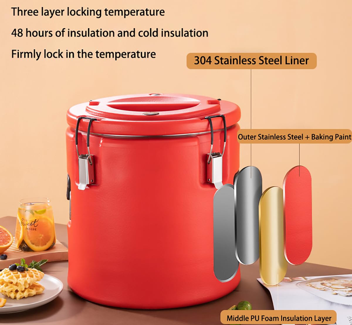 Stainless Steel Hot Water Dispenser Coffee Urn, Commercial Thermal Insulation Large Container with Faucet for Restaurants, Soups, Durable & Convenient