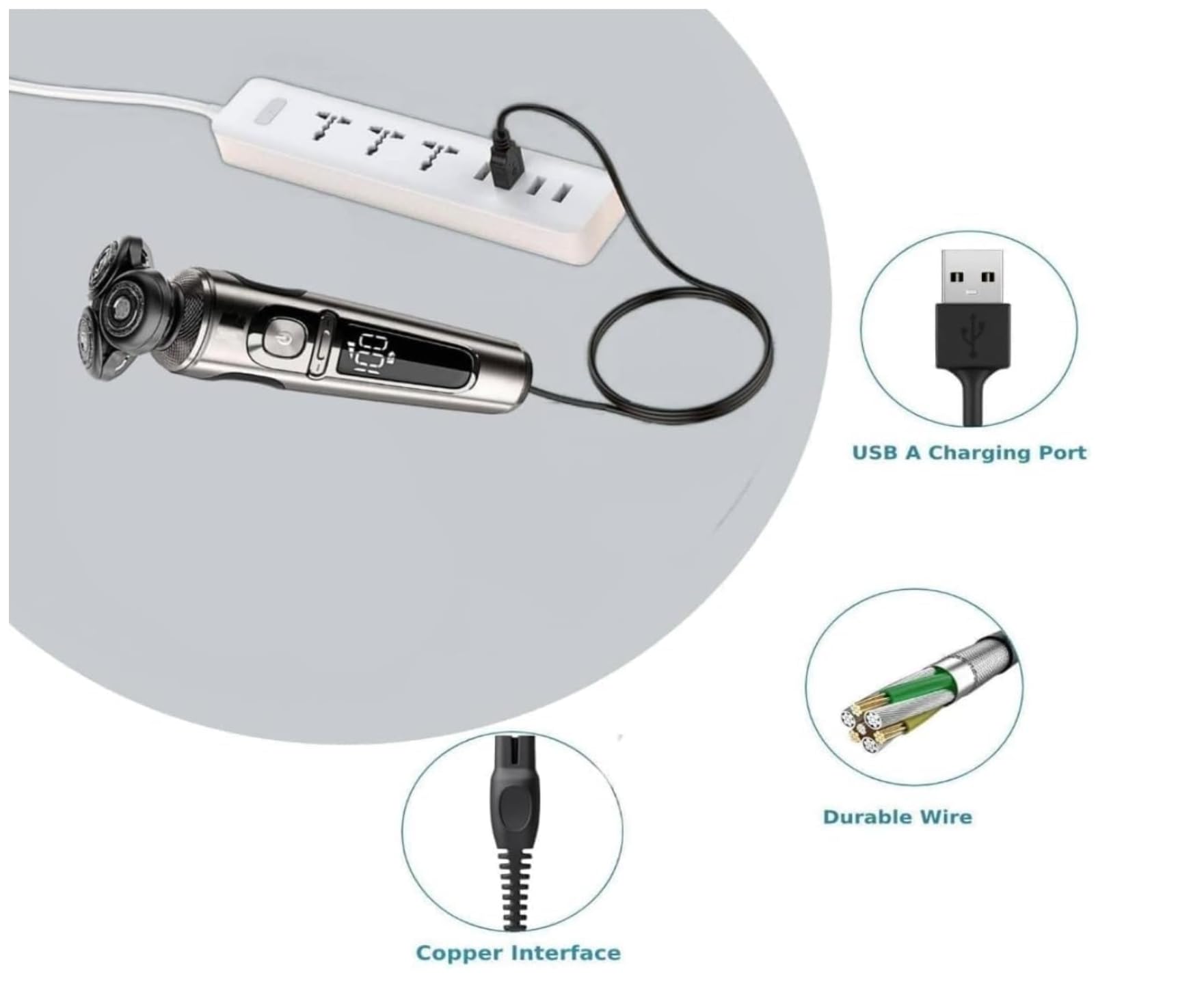 Cavo di Ricarica USB Caricatore 5V compatibile con Philips QP2724, QP2720, QP2734, QP2824, QP4530, QP4631, OneBlade Pro 360