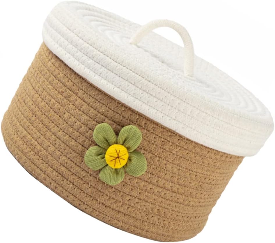 Small Woven Basket Round Rattan Boxes Round Lidded Basket Cotton Rope