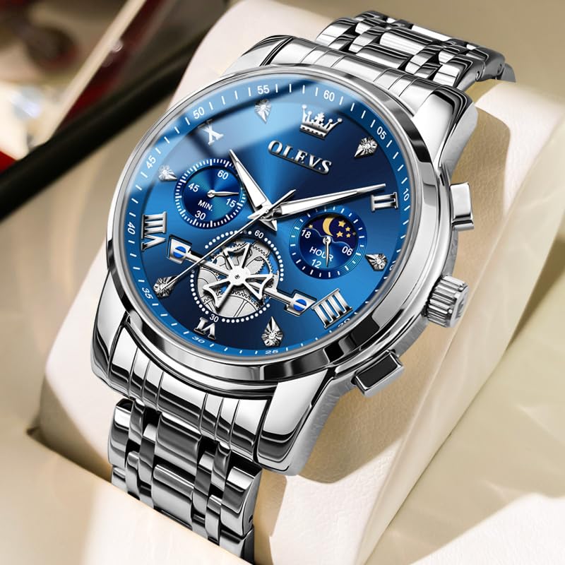 Image of OLEVS Watches for Men Luxury Dress Stainless Steel Waterproof Chronograph