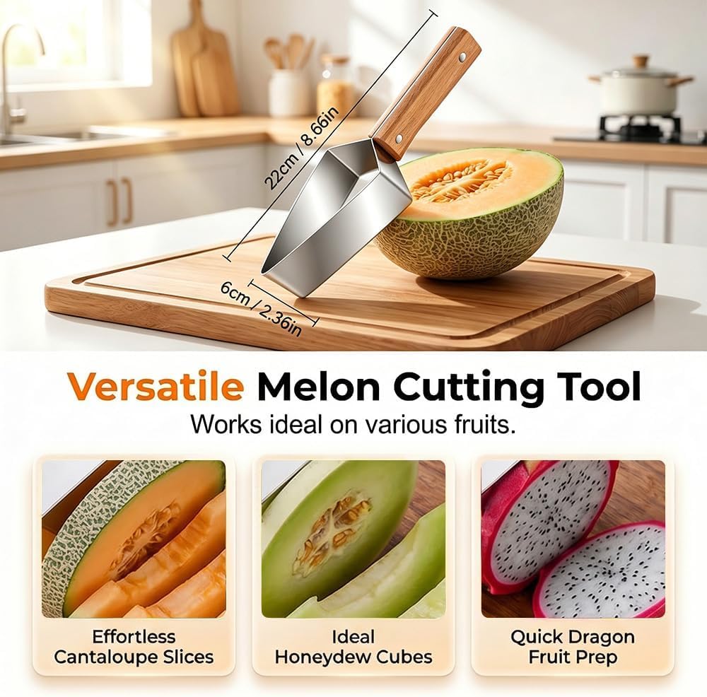 Coupe-Pastèque Triangle Acier Inoxydable Manche Bois Trancheur Melon Cuisine Camping