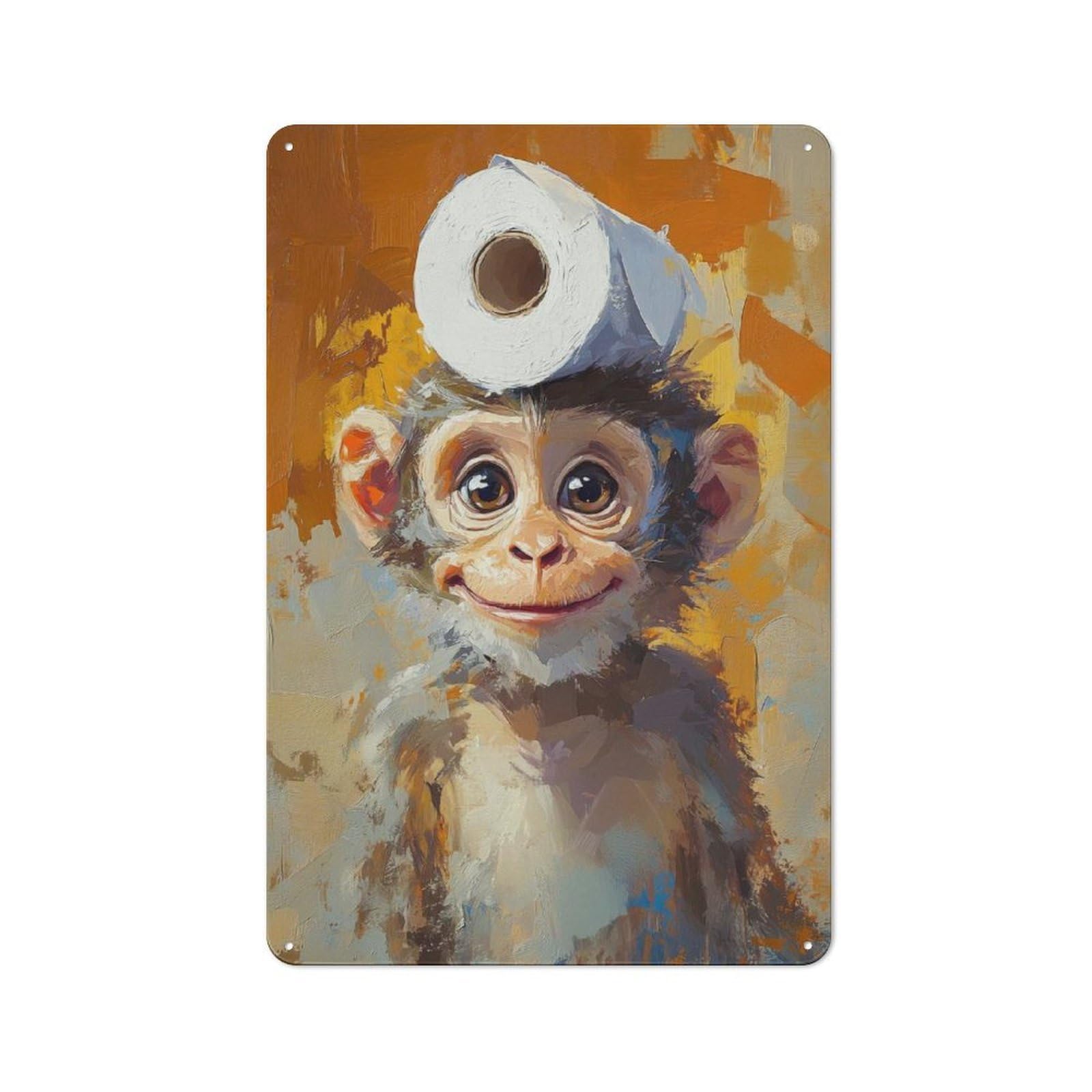 Junmoney Monkey With Toilet Paper Hat 30X20cm Rustic Tin Sign With For Dining Room Or Kitchen, A Decorative Metal Sign For Kitchens And Dining Spaces
