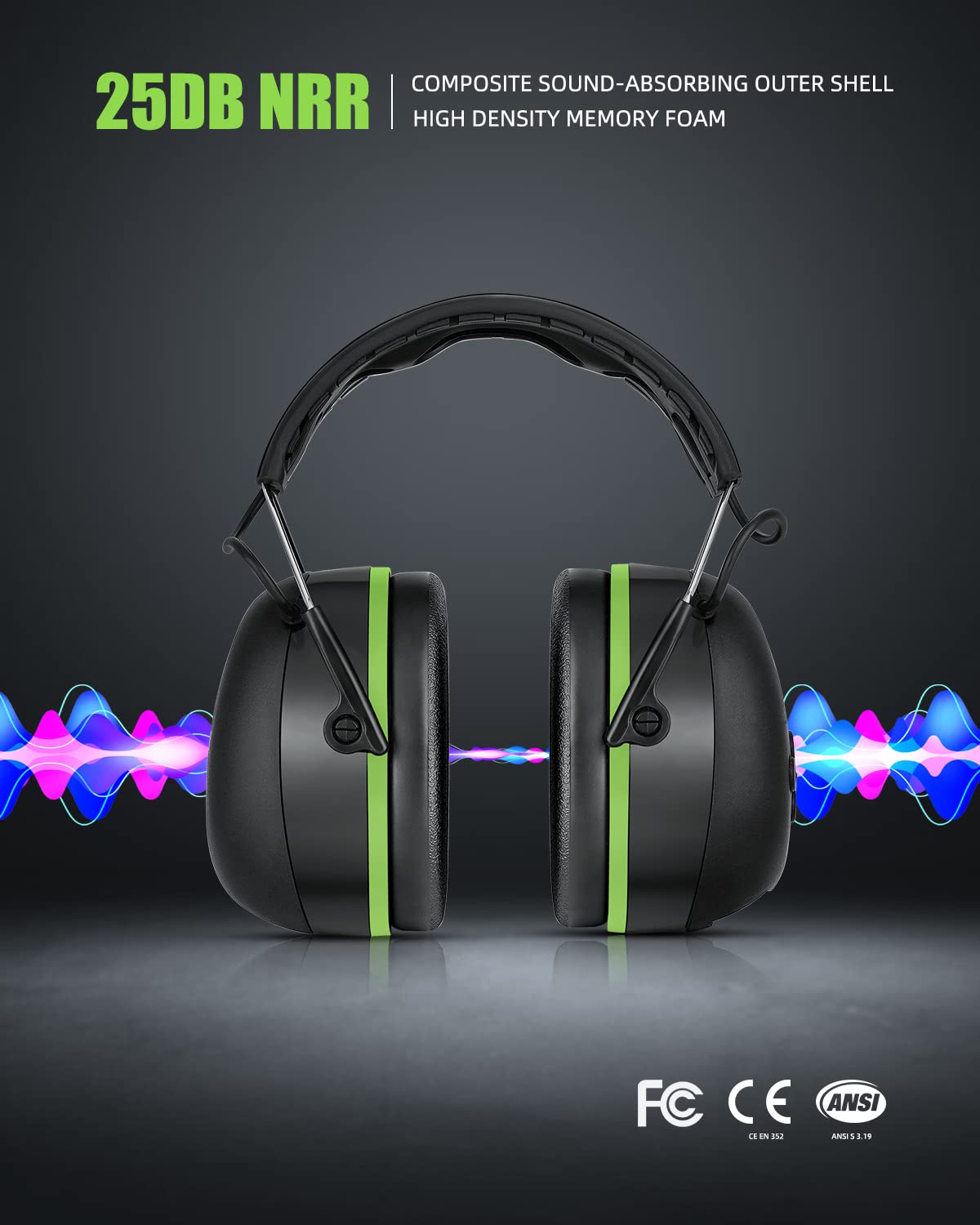 HZ07 Bluetooth 5.1 Protección auditiva - NRR 25dB cancelación de ruido orejeras con batería recargable de 1500 mAh