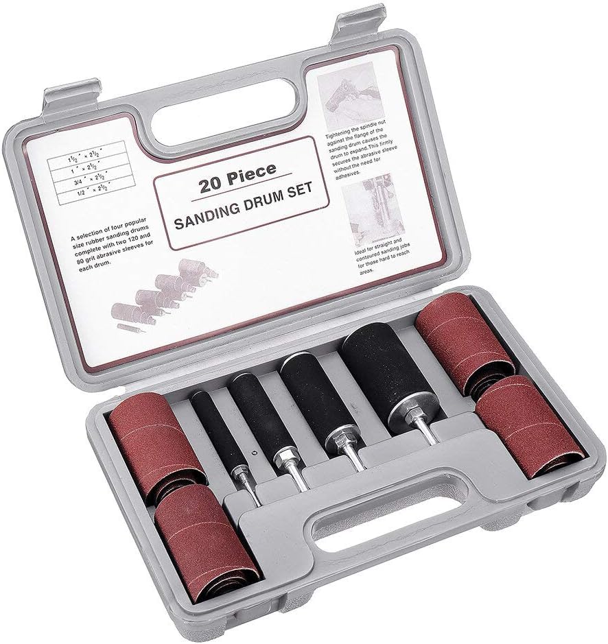 20Pcs/Set 80/120 Grit Sanding Drum Kit Drum Rubber Mandrels for Drill Press Woodworking Kit