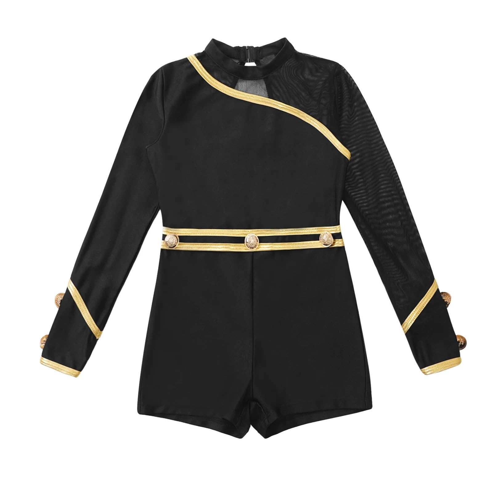 Maillot de Gimnasia Leotardos de Baile de Empalme de Malla de Manga Larga for niñas, Leotardos de Ballet for niñas, Mono for Gimnasia, Ropa de Baile de Rendimiento(Black,16)