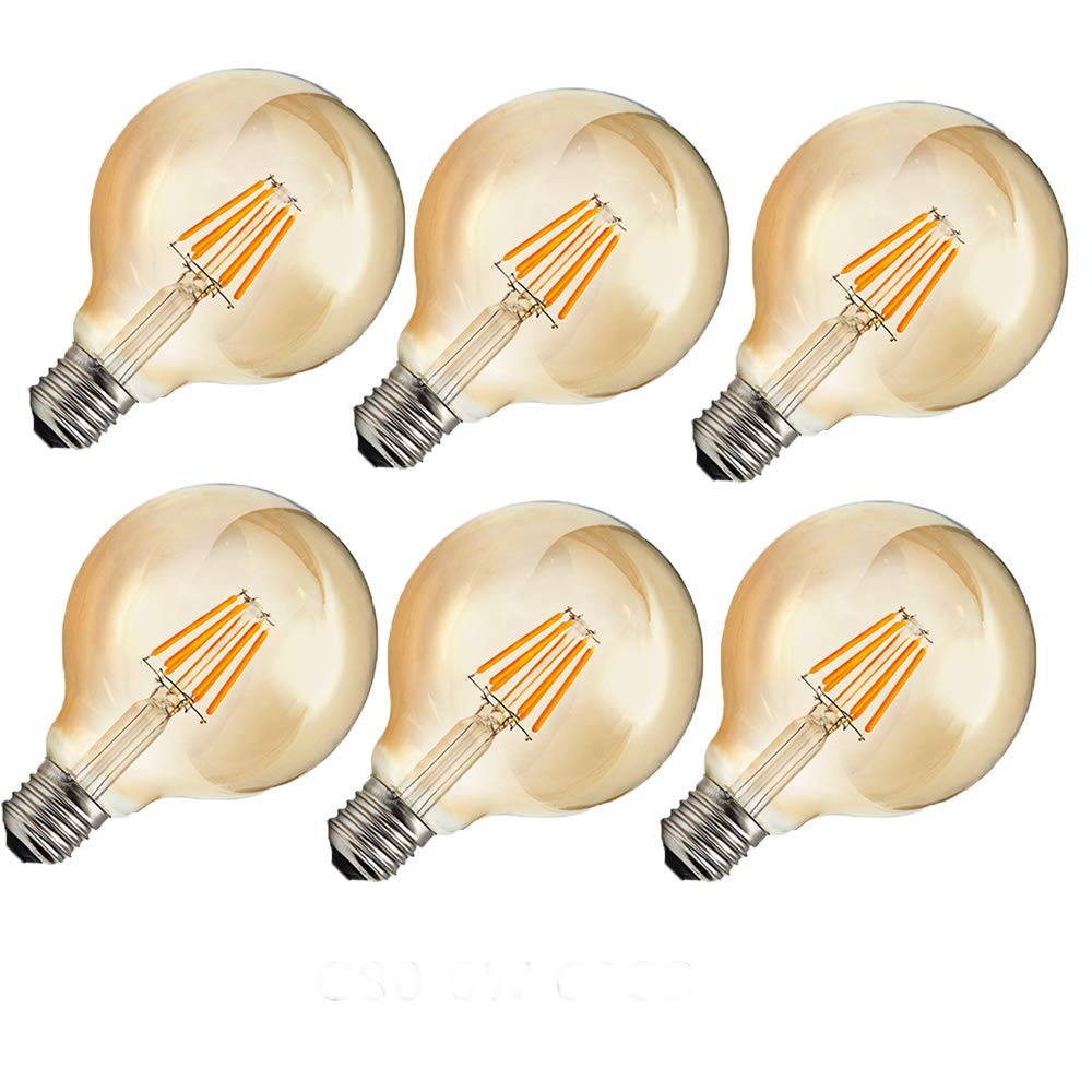 6 lampadine LED Edison G80, E27, 6 W, stile vintage, con filamento, 60 W, 2300 K, luce bianca calda, AC 220 V-240 V, non dimmerabili
