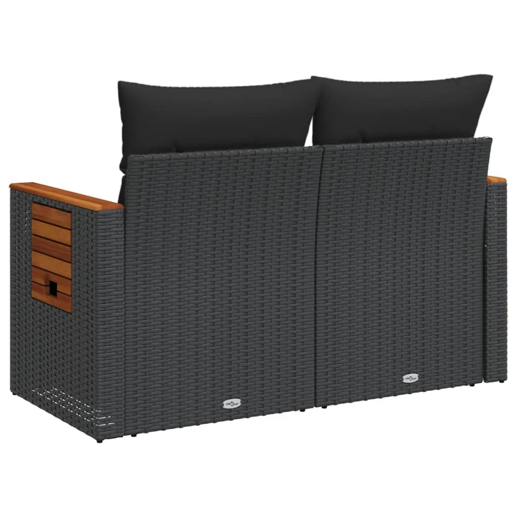 IKAYAA Divano da Giardino 2 Posti con Contenitore Divanetto da Esterno 2 Posti Salotto da Giardino in Polyrattan con Cuscini per Seduta e Schienale-Nero-con Contenitore