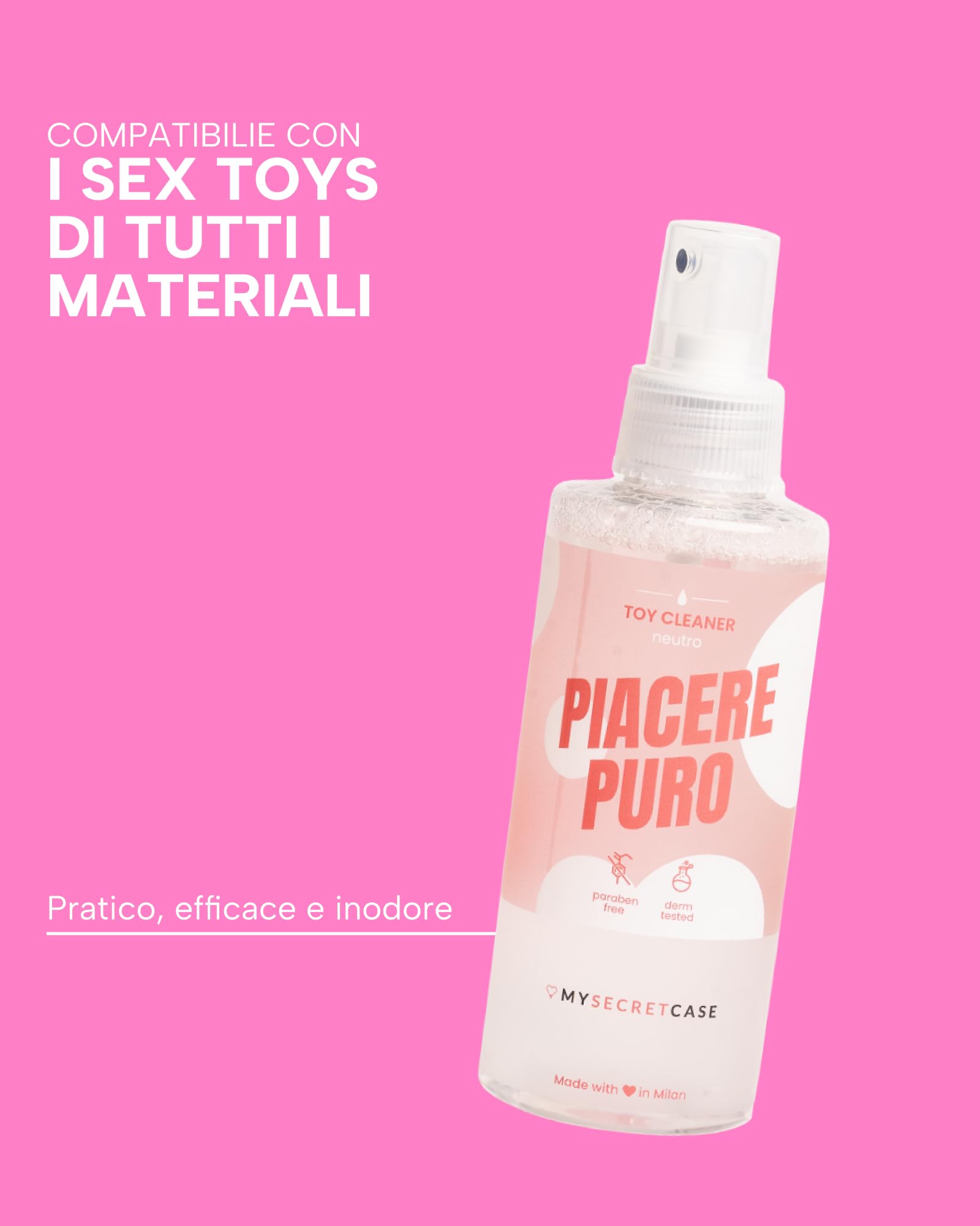 MySecretCase Detergente Disinfettante per Sextoys e Coppette Mestruali 150 ml, Toycleaner Antibatterico e Antisettico a Base d'Acqua (150 ml)