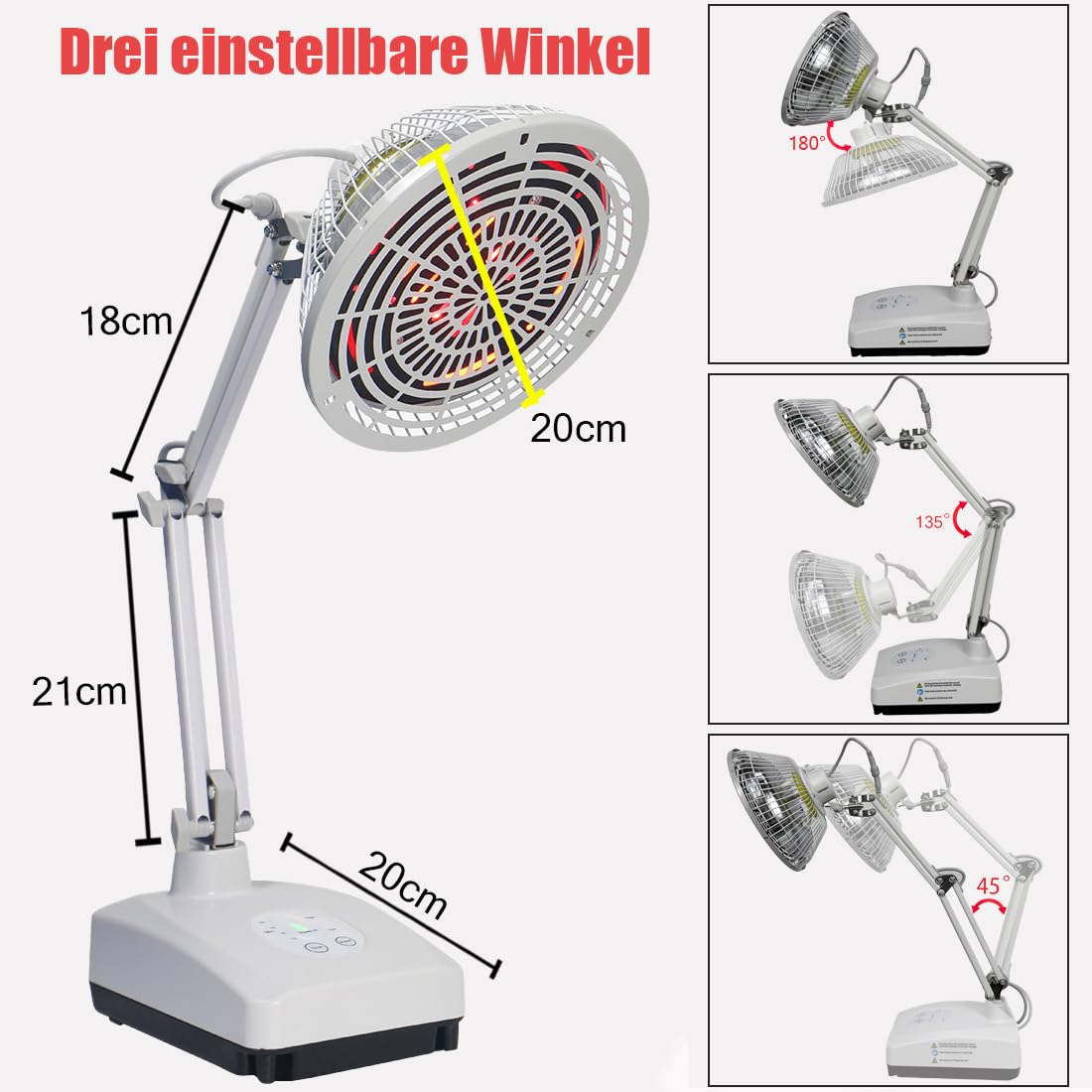 300 Watt Rotlichtlampe Wärmelampe, Infrarotlampe Mit Timer, Einstellbarer Winkel und Leistung, TDP Rotlichtlampe Warmelamp zur Linderung von Verspannungen in Rücken, Schultern, Knien und Nacken
