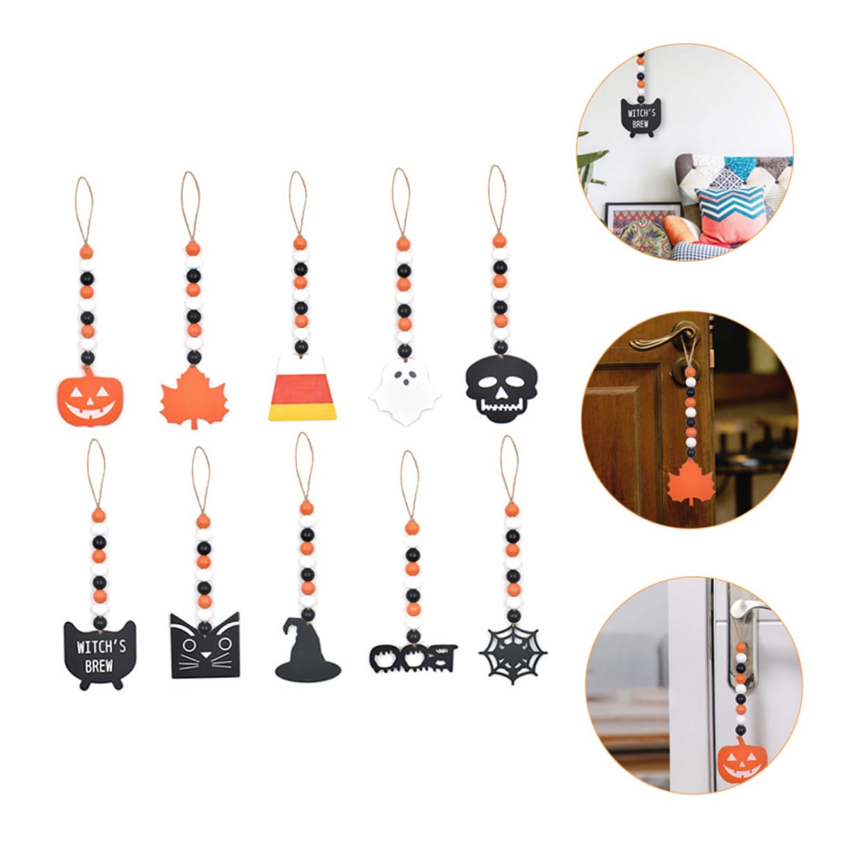 IMIKEYA 3 Sätze À 10 Stück Halloween-Perlen Halloween-Girlande Wohnakzente Halloween anhänger Halloween wanddeko holzscheiben Heimdekoration Girlanden aus Holzperlen Perlengirlanden