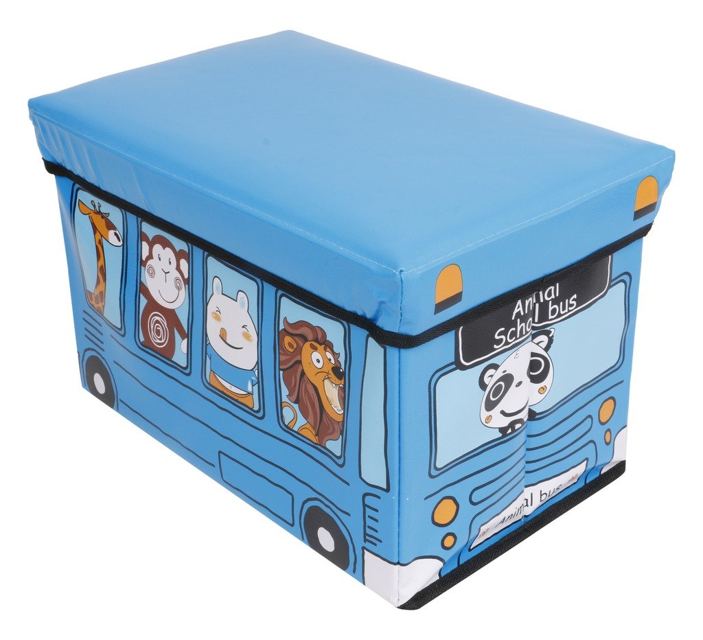 PremsonsChildren Printed Rectangular Folding Seat Toy Storage Box -Blue