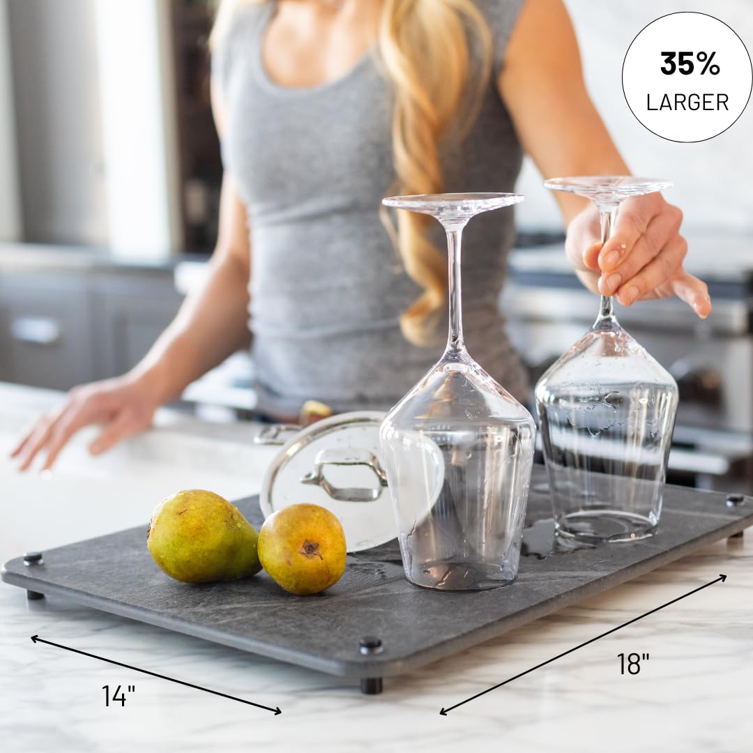 LARGE Natural Stone Dish Drying Mat for Kitchen Counter - Premium Diatomaceous Earth Mat | Quick Drying, Super Absorbent | Non-Toxic, BPA-Free, Eco-Friendly | Female-Founded USA Brand (18