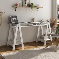 Artany Mesa Cristal com tampo de vidro de 8 mm, branco - L 150 x P 60 x A 75 cm