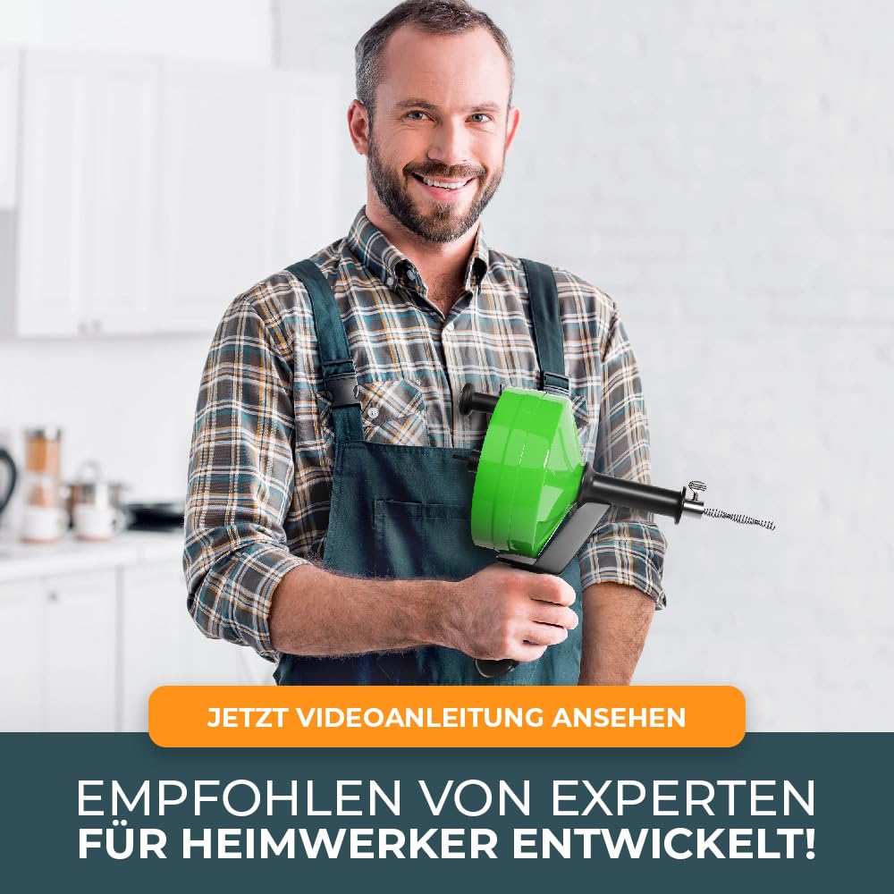 MEISTERFAKTUR Rohrreinigungsspirale [15M] - mit Bohraufsatz - Ideale Abflussspirale für eine umweltfreundliche Rohrreinigung - Die stabile Rohrspirale für echte Heimwerker! (15M - 0,64CM)