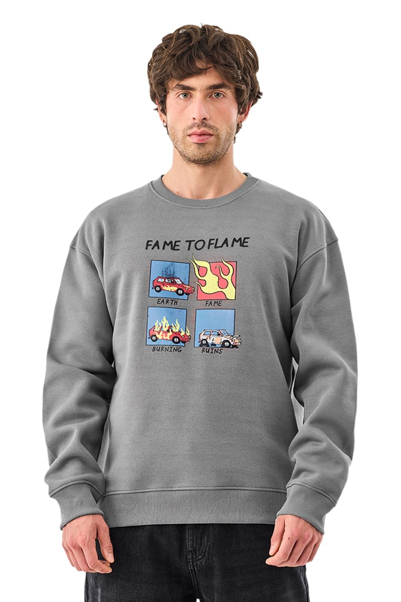 snitch Men's Sweatshirt | Core Lab Fame to Flame Graphic Print Crew Neck | Cotton Blend Oversized Fit Full Sleeve Pullover for Casual & Winter Wear-picture-19