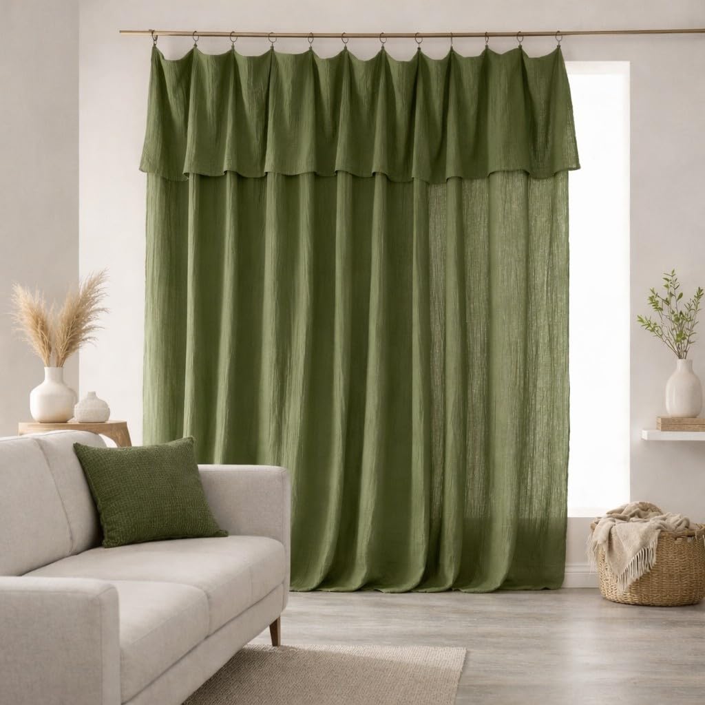 Rideau en 100% gaze de coton 180x max 300 cm (ajustable) Kaki | ajustable