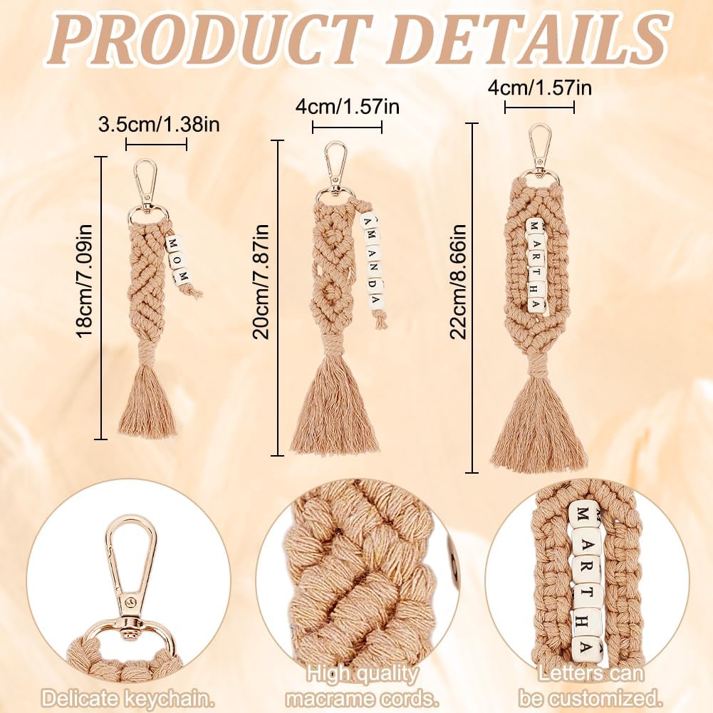 BEUNITONE 6 Sets DIY Macrame Keychain Kit for Beginner Boho Macrame Starter Keychain Kit with Instruction Video DIY Personalized Macrame Alphabet Wood Bead Keychain kit Charms for Bag Car Key Decor - Image 3