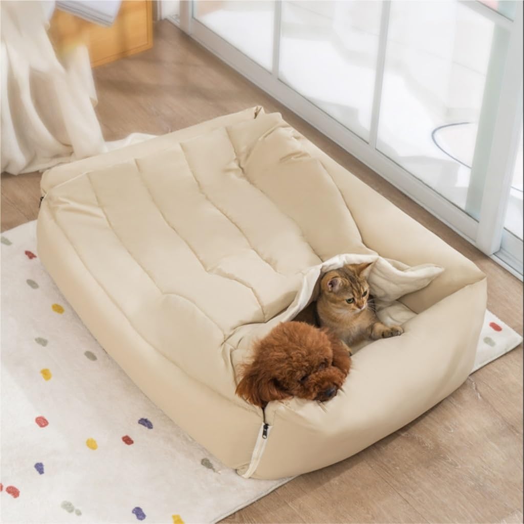 Dog Bed Dog Kennel Autumn and Winter Warm Detachable Pet Kennel Creative Thickened Large Dog Bed with Roof Dog Kennel Pet Bed (Color : Beige, Size : Medium) (Gray Small)