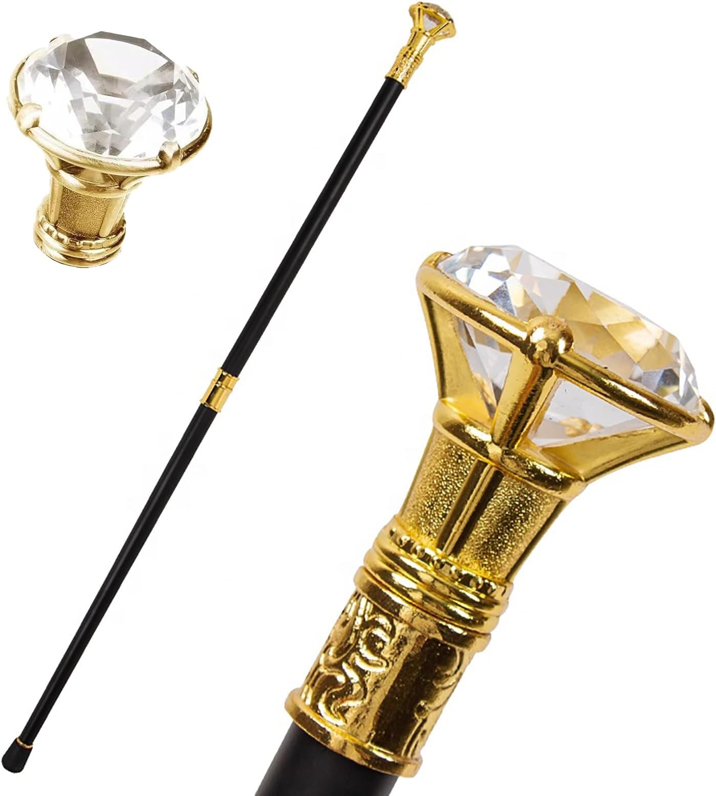 Tseukoe Halloween Prop Stick Pimp Cane, Fashionable and Supportive Gold Diamond Gentleman Cane(A)