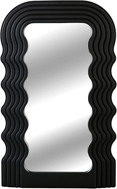 Simmer Stone Aesthetic Wave Pattern Irregular Frame Mirror, Decorative Desk Wall Mirror for Living Room Bedroom Hallway Home Decor Birthday House Warming Gift (Black)