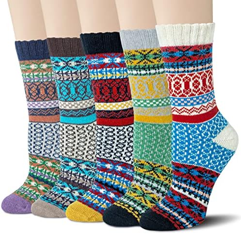 Justay Pucott Womens Socks Thermal Fluffy socks Ladies Sock Winter Wool Thick Sock Colourful Warm Birthday Christmas Gifts for Women Ladies Friends Wife Mum 5 Pairs