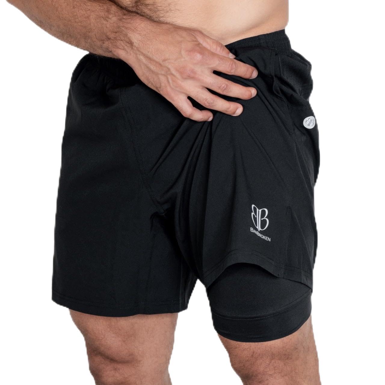 Banbroken | Pantalón Corto Deportivo Hombre | Técnico | 2 en 1 | con Bolsillos | Entrenamiento Hibrido | Cross Training, Running, Gym | Transpirable, Secado Rápido y Elástico