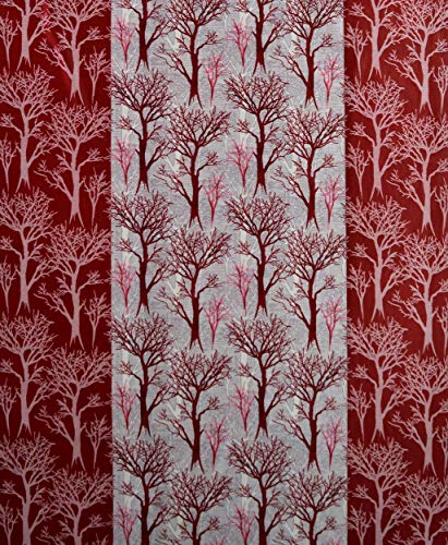 Image of Fashion String 2 Piece Abstract Tree Eyelet Polyester Long Door Curtains - 9 Feet, Maroon