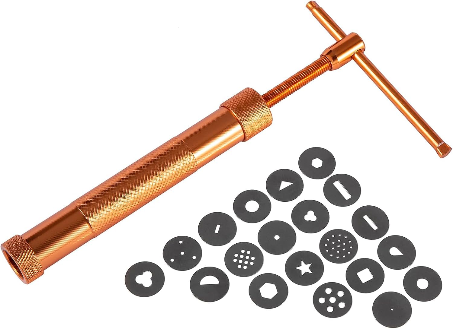 Baking Set 22Pcs Stainless Steel Metal Clay Extruder with 20 Tips Fondant Sugara Paste Extruder Ceramics Pottery Polymer Modeling Decorating Cake Decor Tools Set (Rose Gold)-picture-34