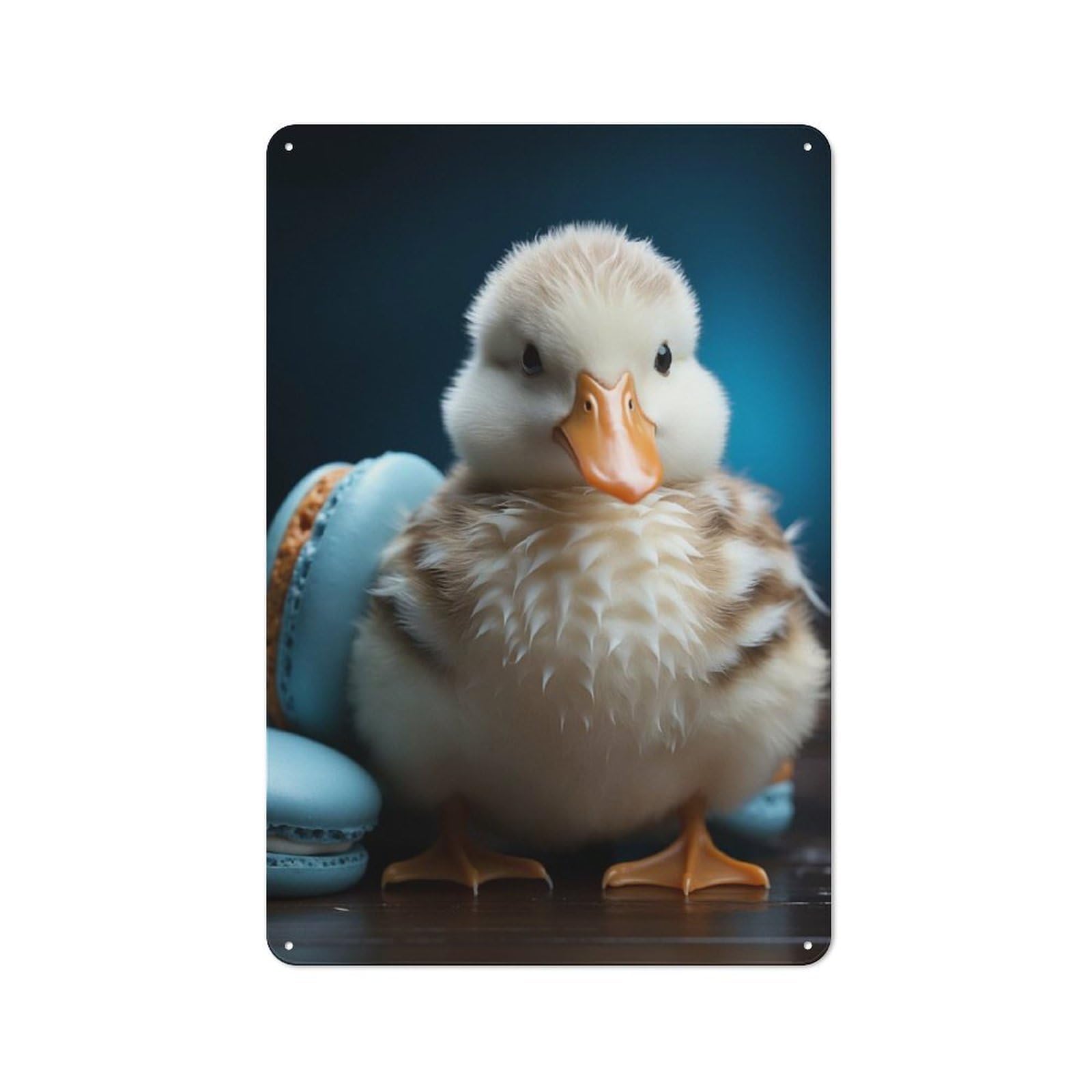 Junmoney Duckling With Macarons Tin Sign With Design 30X20cm, Classic Studio Wall Plaque For Workspace, Cafe, Shop Or Desk Area