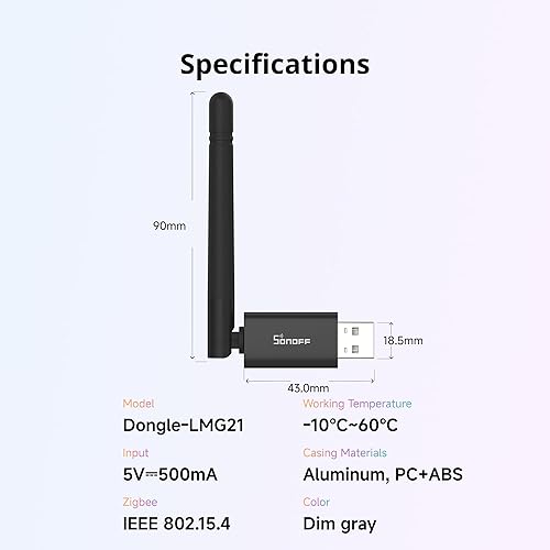 Miniatura 5 de SONOFF Zigbee 3.0 & Thread Dongle Lite (EFR32MG21)  Coordinador de memoria USB para asistente doméstico y Zigbee2MQTT  Puerta de enlace compacta con