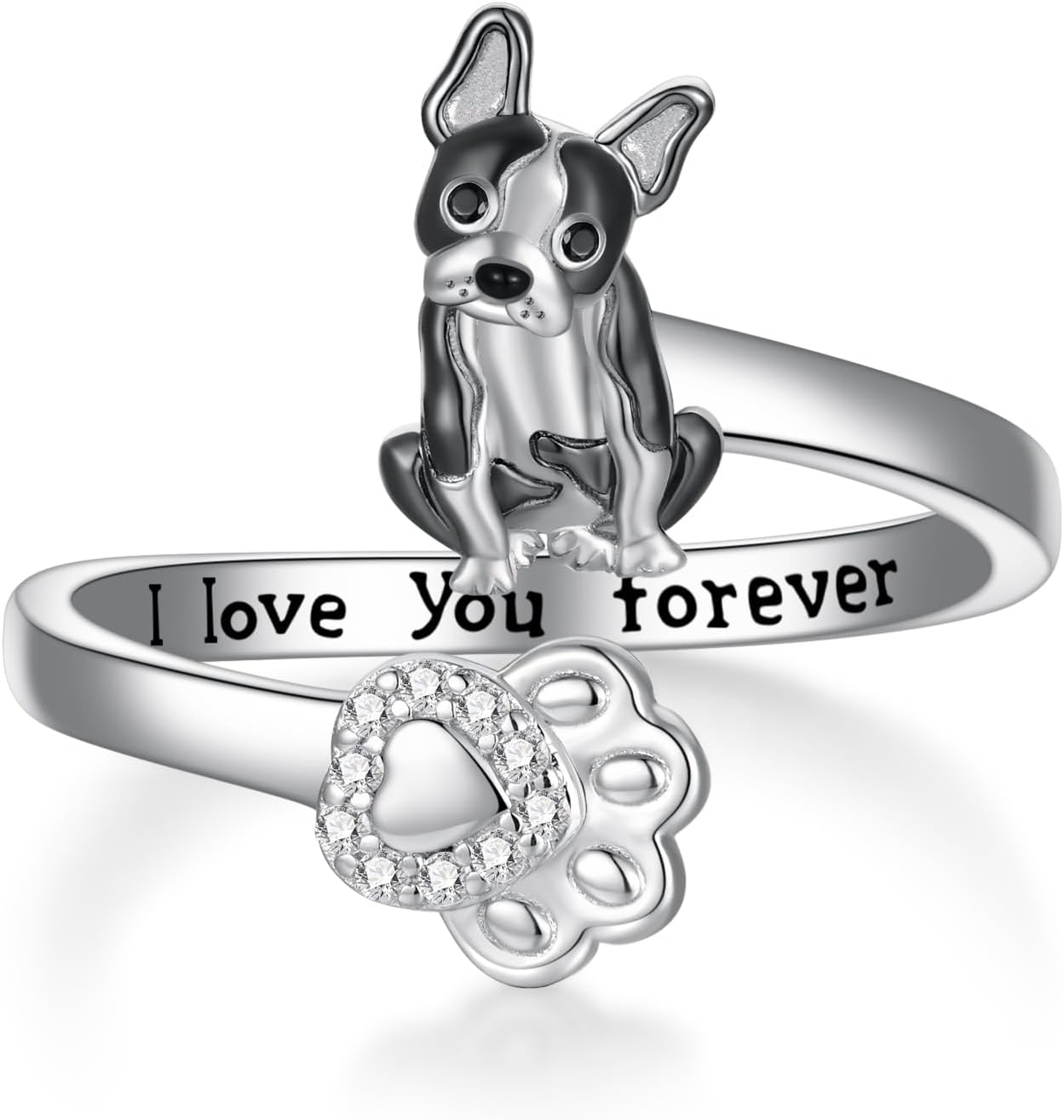 Boston Terrier Gifts 925 Sterling Silver Boston Terrier Ring Cute Animal Dog Jewelry Gifts for Women