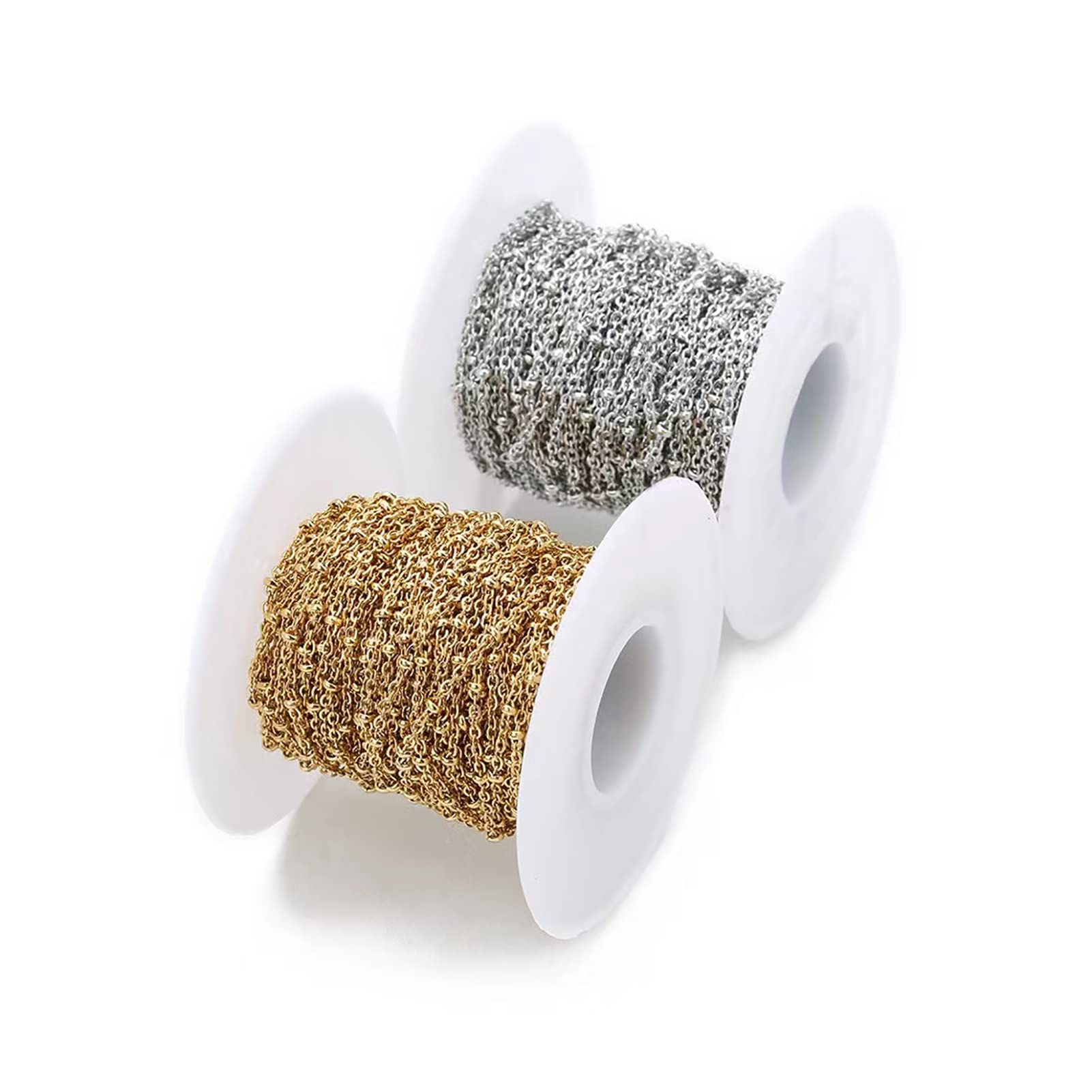 Catena sottile in acciaio inox, lunghezza 29,53 m, catena a maglie intrecciate, catena a croce da 2 mm, con perline satellitari, placcata in oro, con bobina per la creazione di gioielli