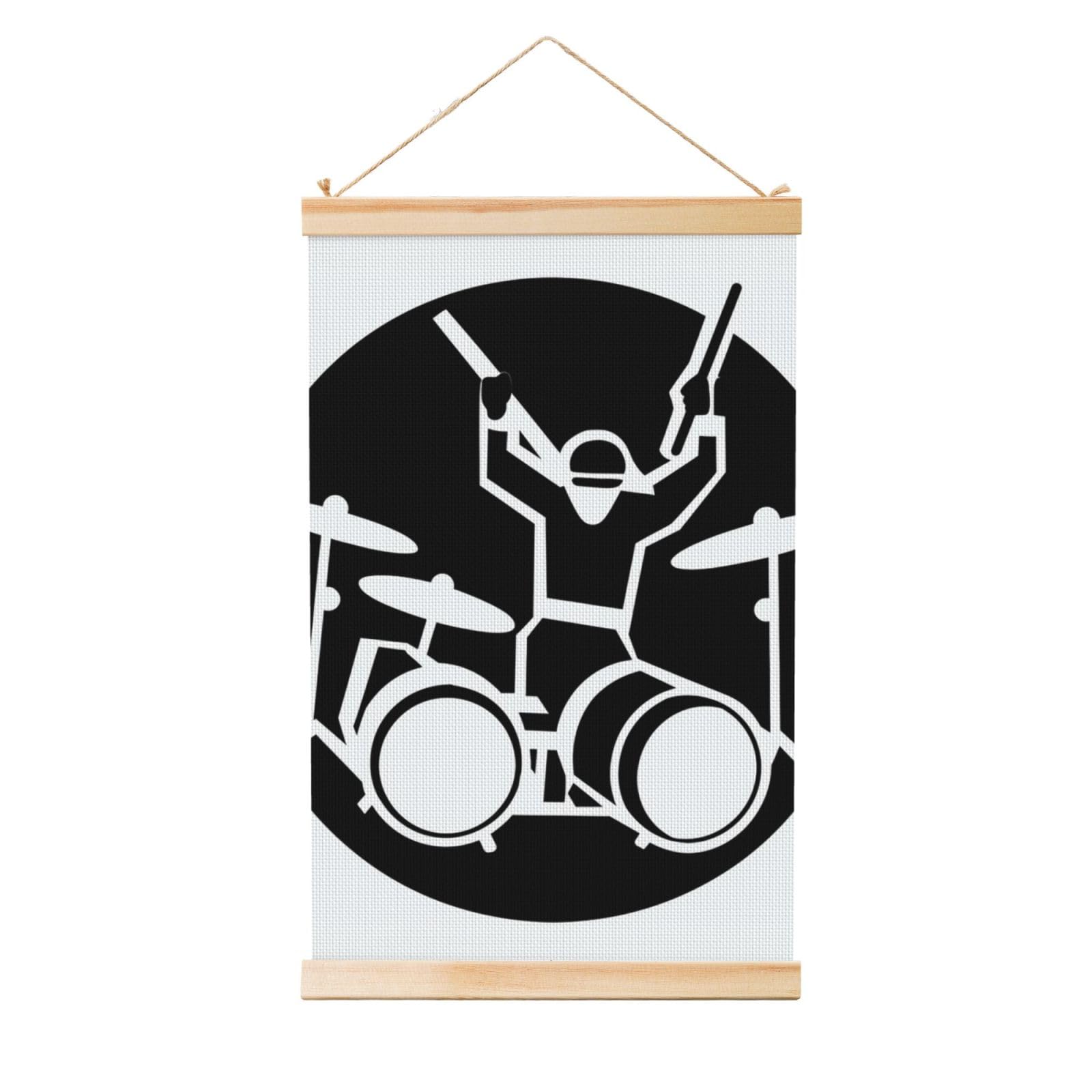 Drummer Poster Wooden Shaft Hanging Poster Wall Hanging Banner Canvas Artwork with Wood Frames 16"x24" Modern Artwork Decor Ready to Hang Wall Art for Home Decor Scroll Painting