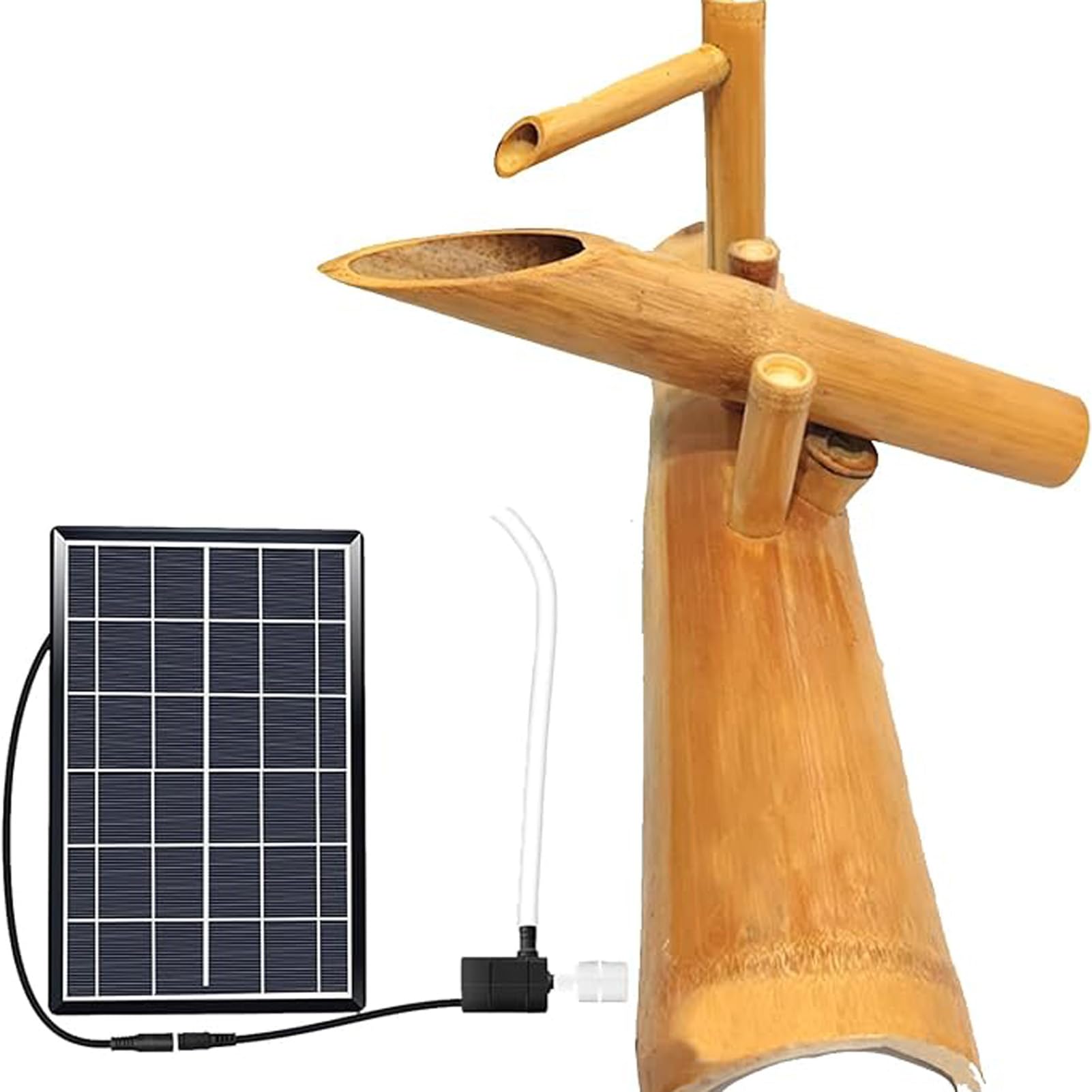 asdchZen Bamboo Solar Fountain With Pump, Feng Shui Zen Water Fountains, Split-Resistant All Natural Bamboo Fountain, Bamboo Water Feature Landscape, For Lawn Garden Backyard, 28I,24in(60cm)
