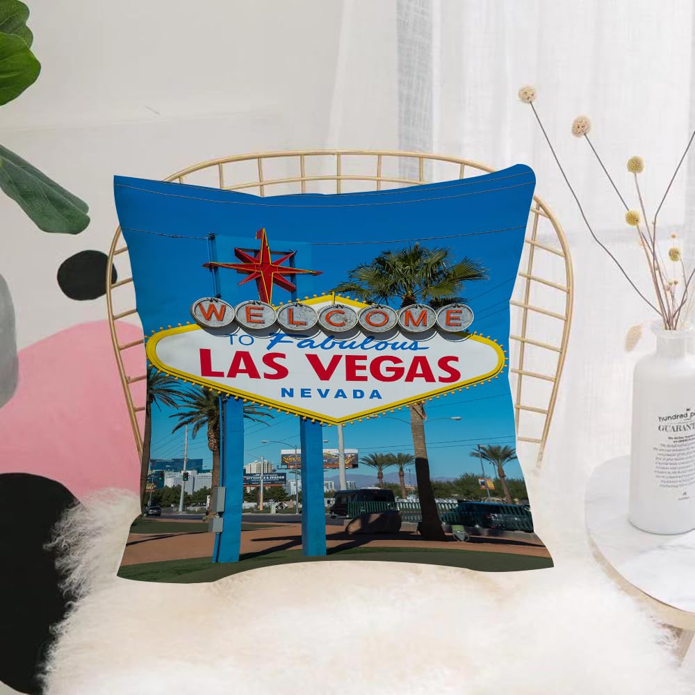 HYOSXW Cushion Cover,Throw Pillow Case Home Decorative for Living Room Bedroom Sofa Chair 16X16 Inch,Historic Las Vegas Welcome sign with Palm Trees,Pillowcase 40X40cm