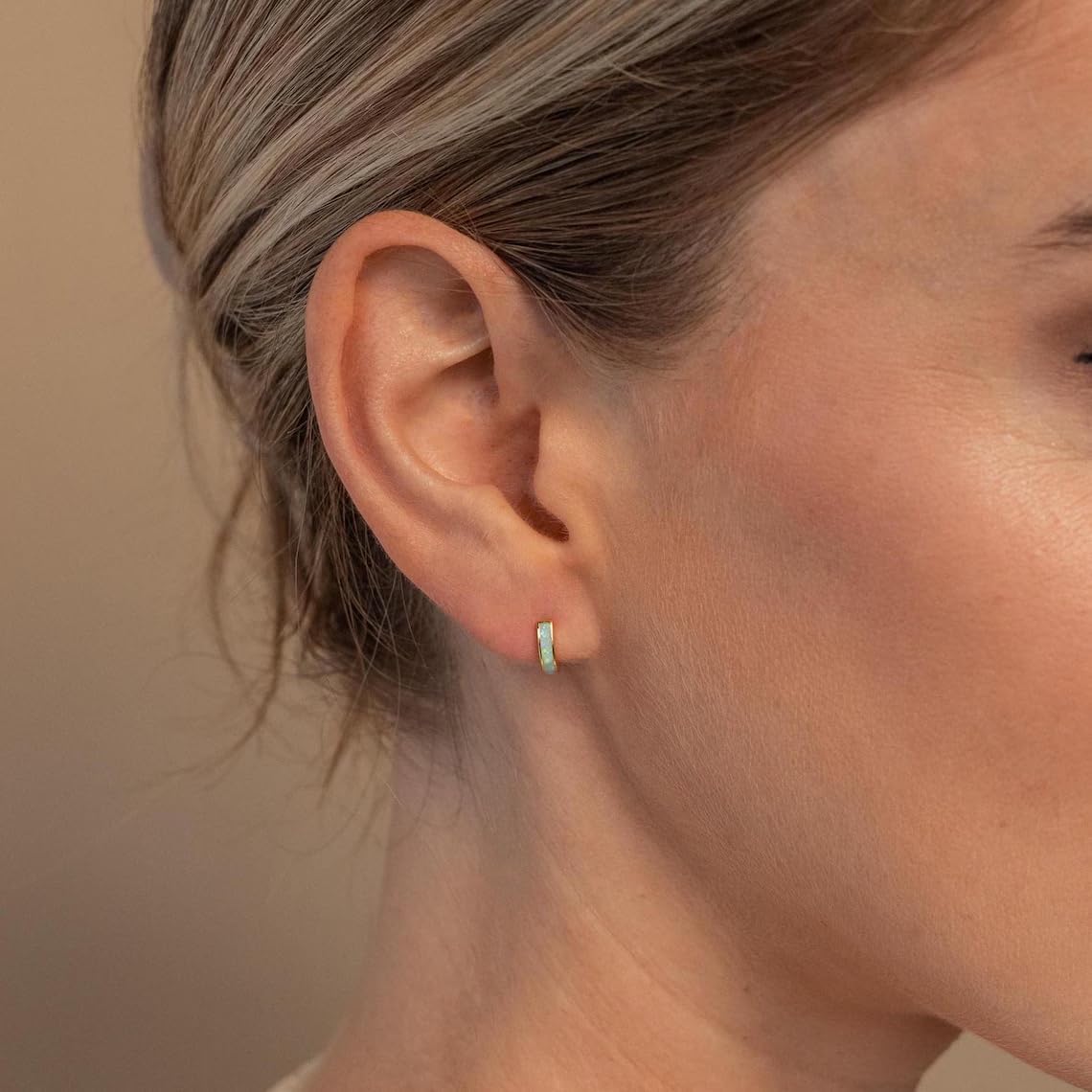 Opal Inlay Huggie Earrings Trendy 14k Gold Plated Hoops Dainty White Small Opal Earrings Blue Green Gemstone Hoops Gifts for Women - Image 3