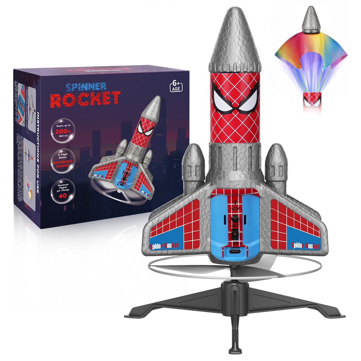 Rocket Launcher for Kids 2nd Gen Upgraded Design Electric Auto Launch 200ft Flight with Safe Parachute Outdoor Rocket