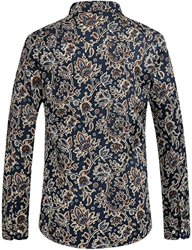 Sslr Men's Paisley Shirts Cotton Printed Button Down Long Sleeve Shirts For Men (Large, Navy) #TOP1