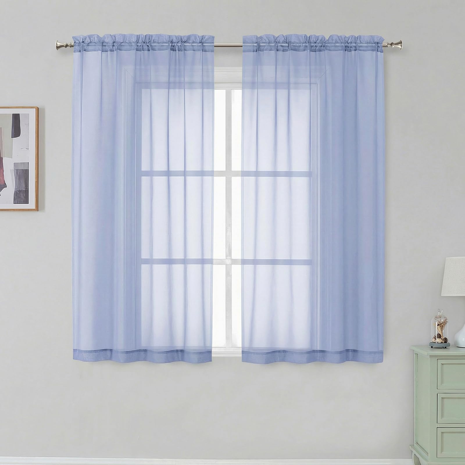 Simplebrand Denim Sheer Curtains 54 Inch Length 2 Panels for Bedroom
