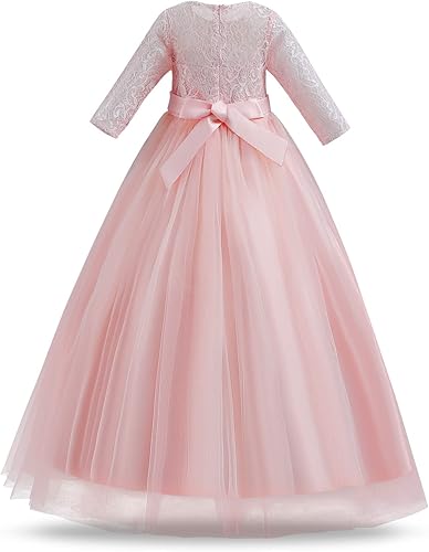 Miniatura 4 de NNJXD Vestido de princesa para niñas, vestidos de baile de graduación, vestidos de fiesta de boda, vestidos de flores