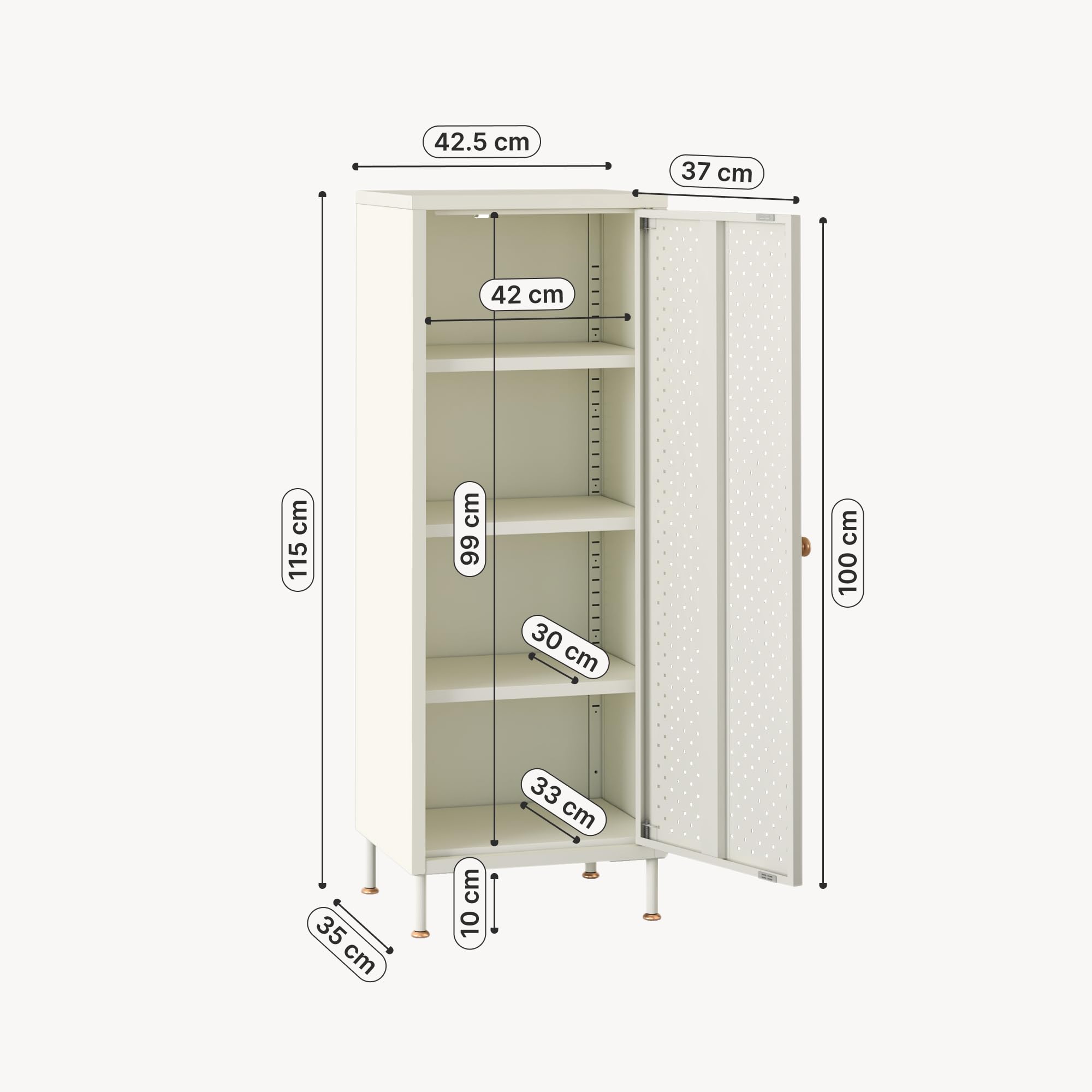 [en.casa] Zapatero Coleraine Armario con 3 Estantes Rebulables en Altura y 1 Puerta Batiente Mueble Zapatero Organizador para Zapatos Multiusos Acero 115 x 43 x 35 cm - Blanco Crema