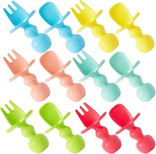 Paquete de 6 utensilios para bebé, cucharas de silicona para bebés autoalimentables y tenedores de bebé de 6 meses, utensilios para niños pequeños