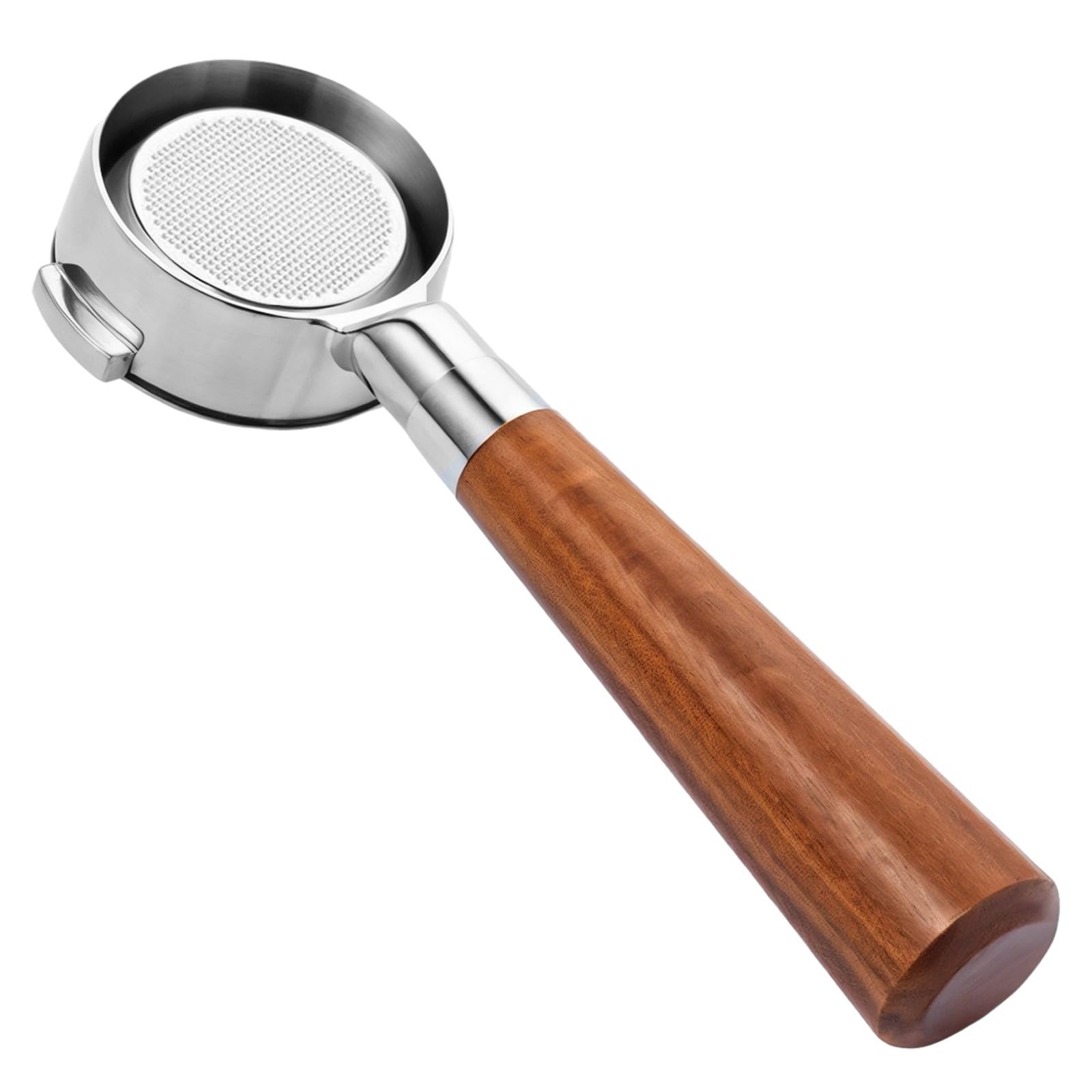 Portafiltro sin fondo de 2.3 pulgadas para grupo E61, cesta de acero inoxidable con mango ergonómico de madera, compatible con Flair 58, ECM, Rocket, Sanremo, Synesso, Slayer, VBM, WEGA, Milesto