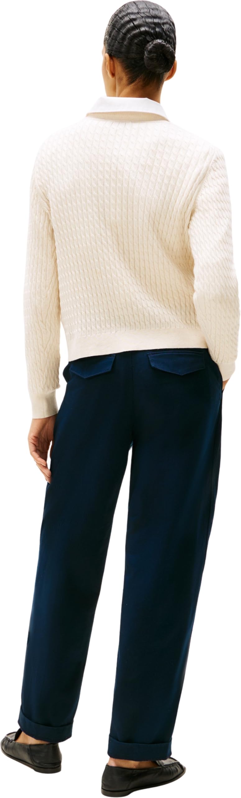 TOMMY HILFIGER Damski sweter CO Cable C-NK LS WW0WW44993, Beżowy (płatek kości słoniowej wrzosowej), L