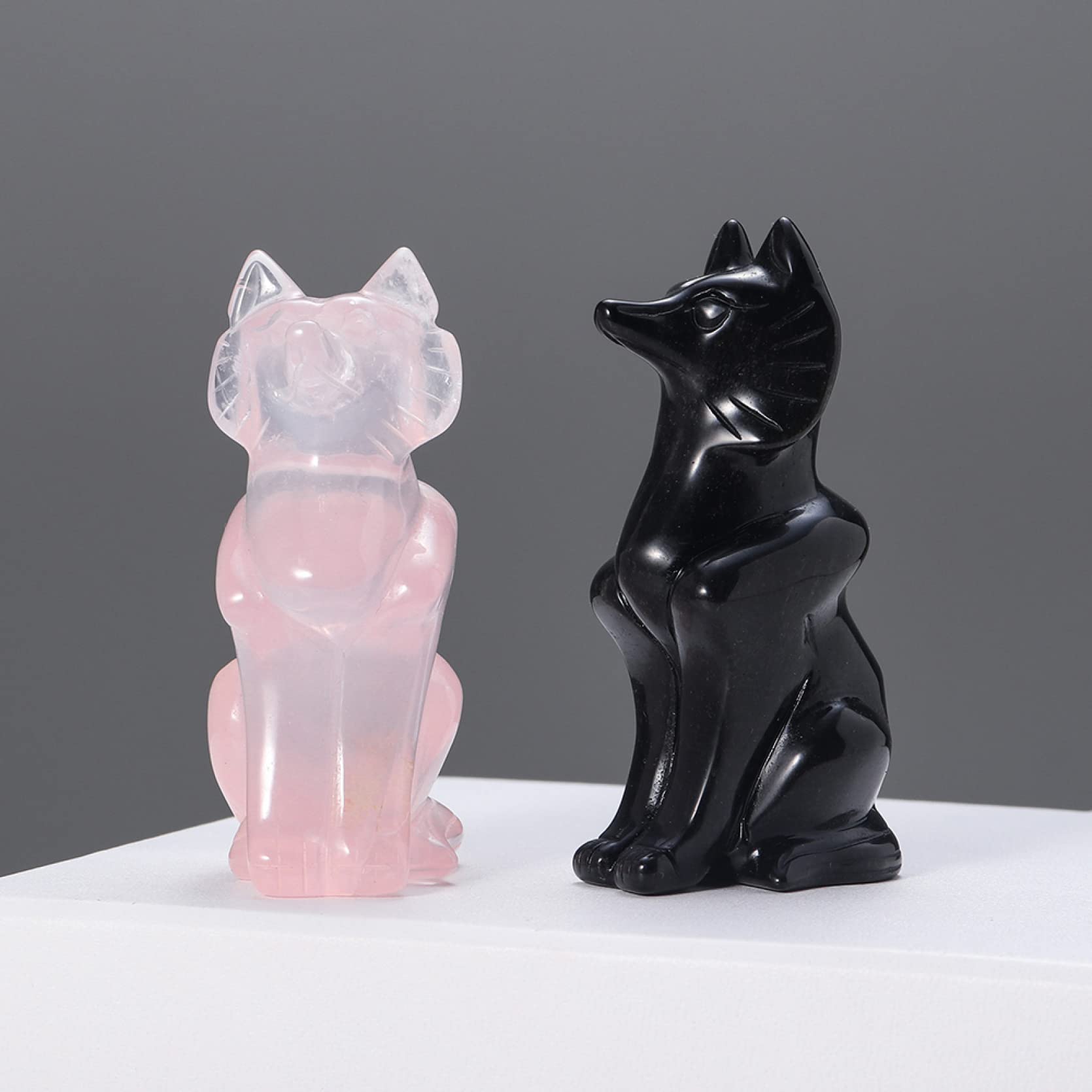 Amazon.co.jp: 天然水晶石手彫り動物宝石黒曜石クォーツキツネ工芸品