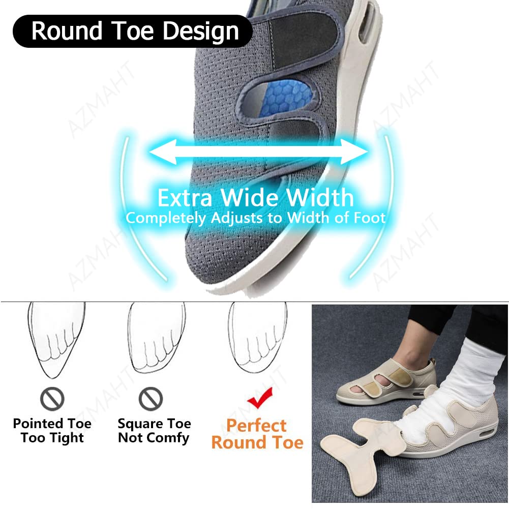 Zapatilla Ancho Especial Mujer Empeine Alto pies hinchados Extra Anchos Zapatos Vendaje Ortopédico Verano Sanitarios Zapatos de Ensanchamiento de Fertilizante de Gran Tamaño Plus,Negro,36 EU