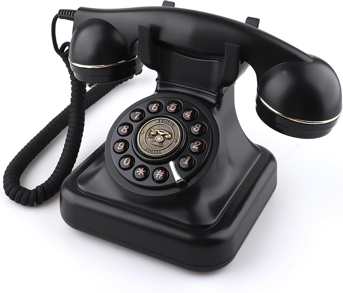 Old Fashioned Landline Phones with Classic Metal Bell, 1960s Vintage Corded Dial Phone Classic Old Fashion Telephones Wired Desk Telephone for Office and Home, Black