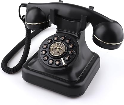 هواتف أرضية قديمة الطراز مع جرس معدني كلاسيكي ، 1960s Vintage Corded Dial Phone Classic Old Fashion Telephones Wired Desk Telephone for Office and Home، Black