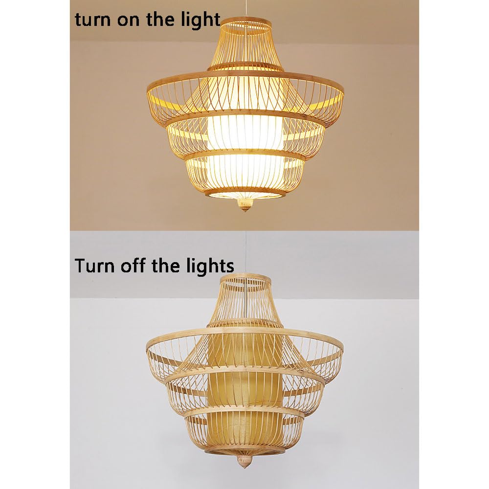 Niestandardowa lampa wisząca do salonu dwuwarstwowa bambusowa klatka ptak wiszące światła klosz lampy sufitowe z drewnianą lampą wiszącą w stylu vintage oprawa oświetleniowa XIAOYINGU